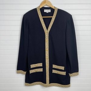 St. John Evening Metallic Trim Paillettes Long Cardigan Knit Sweater 12